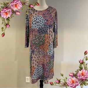 Scoop neck paisley floral print long sleeve plus size dress